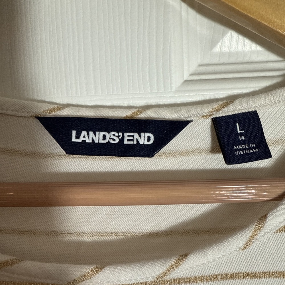 LANDS' END Girls White/Gold Striped with Black Velour/Velvet Skirt Dress Sz L/14 - Picture 2 of 10